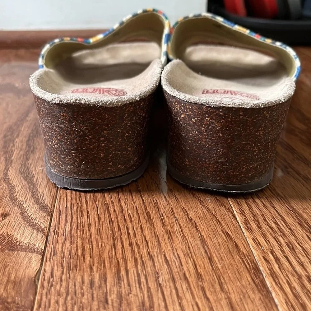 Muk Luks Lea Striped Canvas Slides Cork Wedge Size 7 - Picture 4 of 8